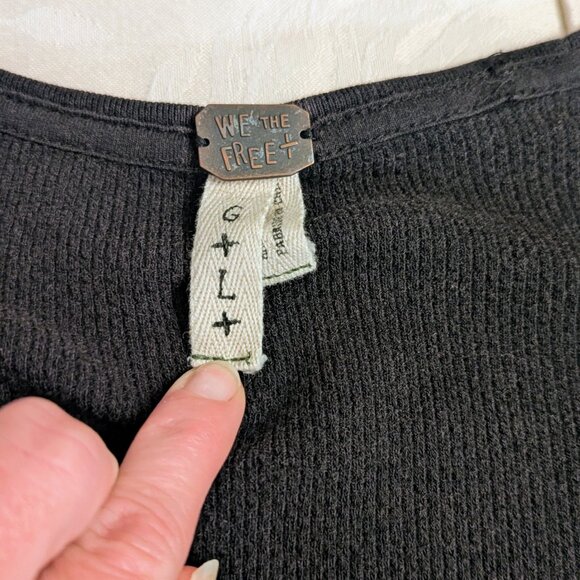 Free People We The Free Black Hyperactive Hippie Thermal Top Size L Black White - Picture 2 of 5